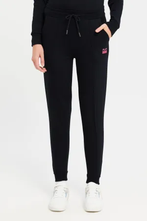 Women Black Jogger With Placement Print